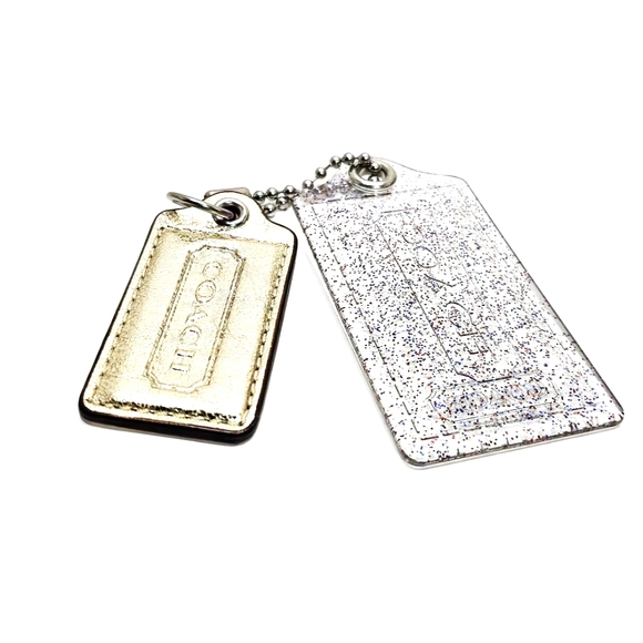 Coach Poppy Hang Tags Gold And Clear With Red, Silver, And Blue Glitter - Picture 1 of 8
